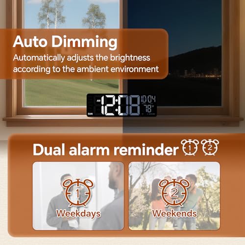 16-Inch RGB LED Digital Wall Clock with Bluetooth Sync, Remote & Dual Alarms