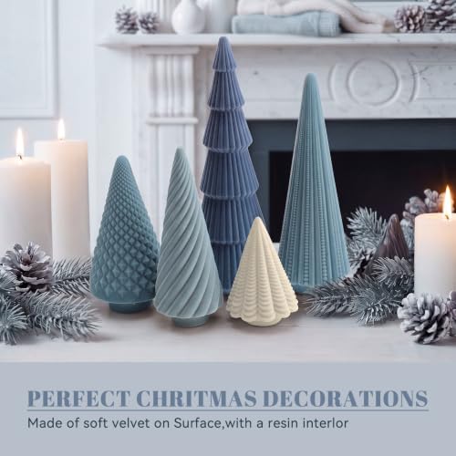 Dusty Blue 5-Pcs Velvet Christmas Cone Trees Set by Weysat (Dusty Blue Variation)