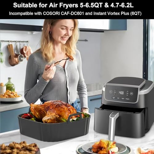 Reusable Square Silicone Air Fryer Liners 2-Pack (8.5 Inch for 5-6.5 QT)