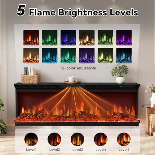 72-Inch 3-Sided Wall Mount Electric Fireplace Recessed Heater