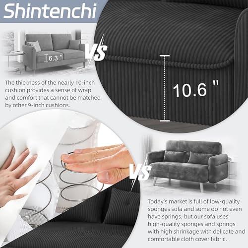 48-Inch Mid-Century Modern Loveseat Sofa with Thick Cushions, Black