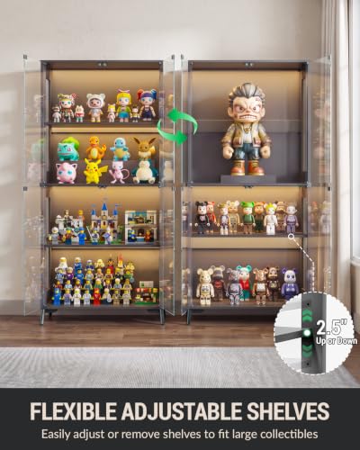 Zephome Black & Glass Double Door Display Cabinet with RGB LED Lights & Adjustable Shelves