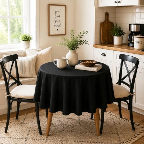 Black Round Tablecloth 60 Inch - Water Resistant Polyester Table Cover