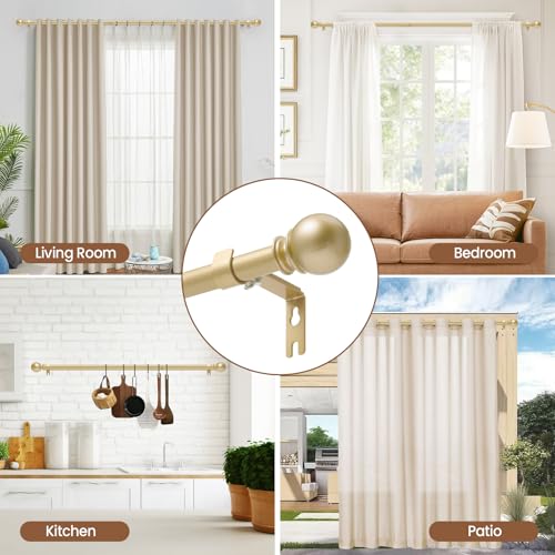 Gold Adjustable Curtain Rod 28-48 Inch - 5/8" Heavy Duty Metal Drapery Rod