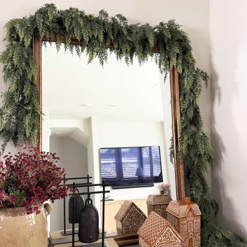 Senjie 5FT Real Touch Cedar Garland with Wire for Mantle & Holiday Decor