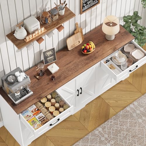 71-Inch Farmhouse Buffet Sideboard Cabinet with Storage and Barn Doors