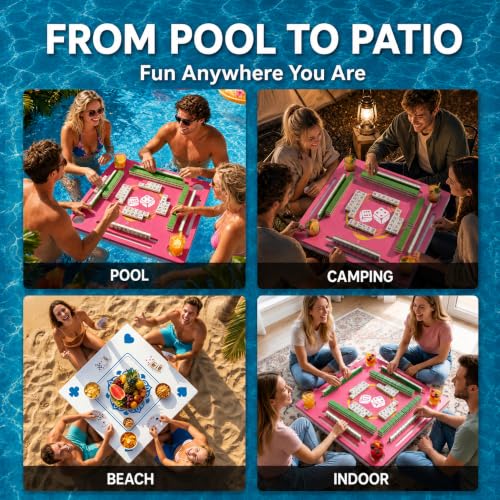Floating Mahjong Game Table Mat with Cup Holders for Pool and Beach Games