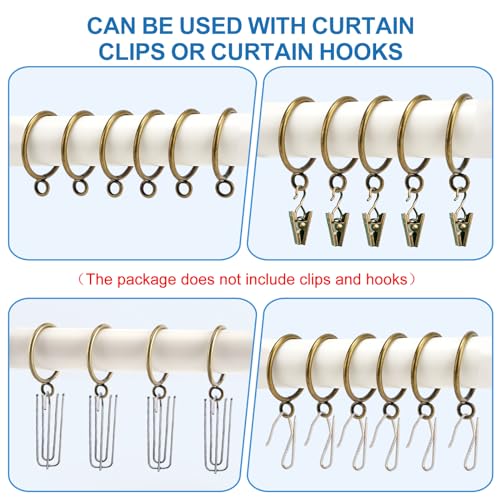 Metal Curtain Rings with Eyelets - 1.5 Inch Drapery Rings (44 Pack, Bronze)