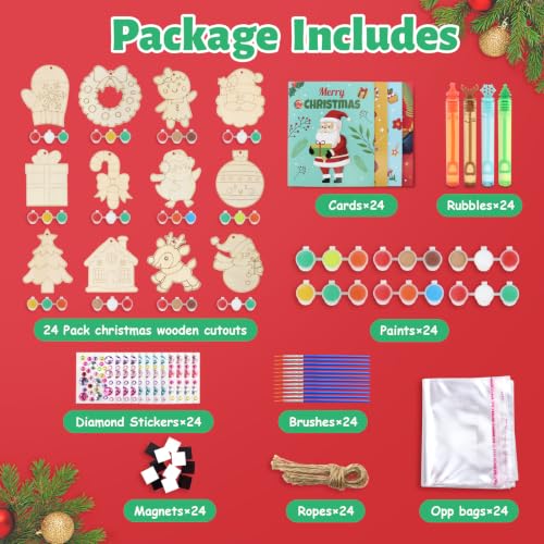 24 Pack Christmas Party Favors Kit with Wooden Ornaments, Bubbles, Magnets & More – Goldentime