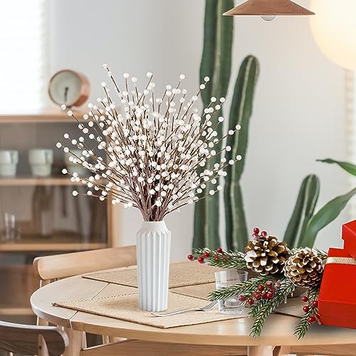 Sggvecsy 15Pcs White Holly Berry Stems - Artificial Red Berries with Pearl Finish, 16in Christmas Picks