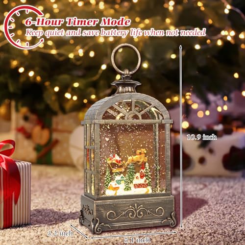 LSISOVO Christmas Snow Globe Lantern with Music, USB/Battery powered, 6-Hour Timer
