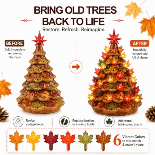 60 Pcs Maple Leaf Ceramic Tree Replacement Bulbs (5mm Stem, 6 Fall Colors)