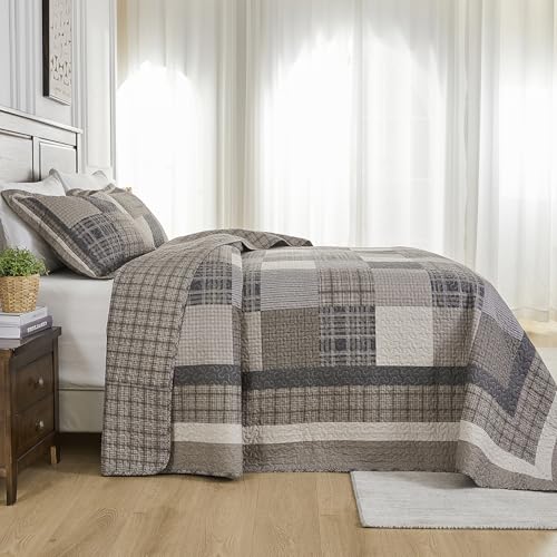Oversized King Bedspread 120x120 | 100% Cotton Plaid Quilt Set