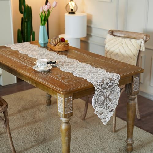 ARTABLE Off White Lace Table Runner Macrame Dresser Scarf 10x47 Inch - Variation Offwhite-2