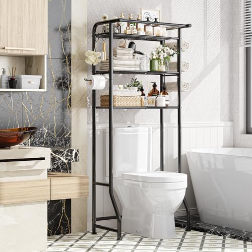 Over The Toilet Storage Cabinet - 3-Tier Metal Bathroom Shelf Organizer, Black