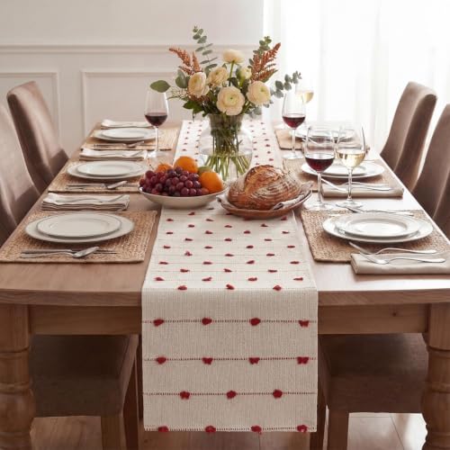 Artoid Mode Red Boho Farmhouse Cotton Table Runner, 12x72 Inch
