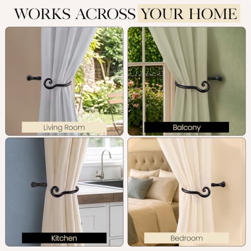 Wrought Iron Curtain Tiebacks, Heavy Duty Metal Drapery Holdbacks, 2 Pack