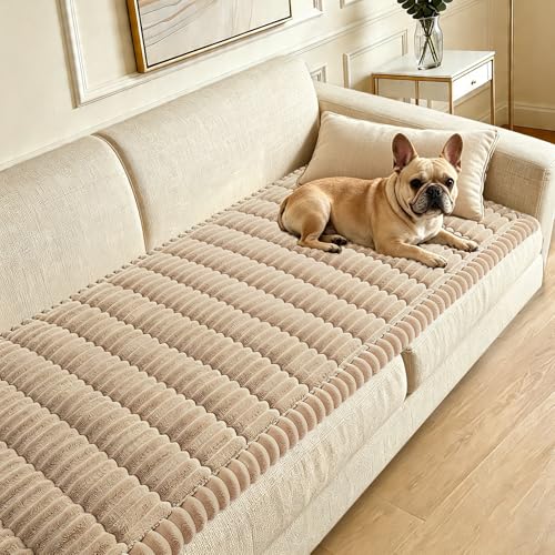 Washable Non-Slip Pet Couch Cover - Fuzzy Sofa Protector Mat (Brown, 27.6"x59")