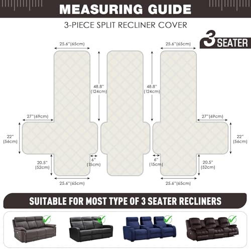 100% Waterproof 3-Seater Recliner Sofa Cover - Non-Slip Couch Slipcover
