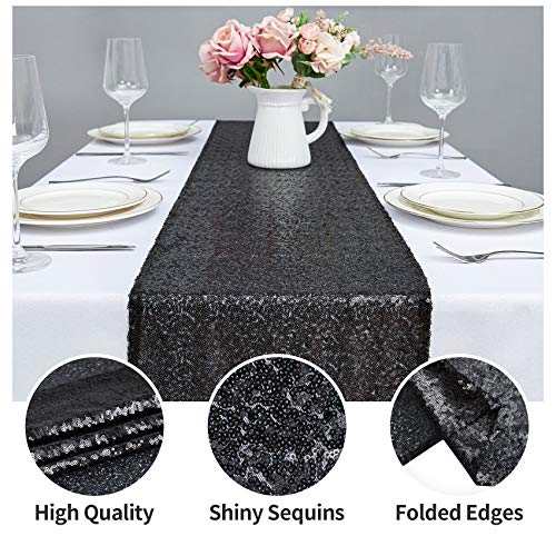 12x72 Inch Black Sequin Table Runner 6PCS for Weddings Party and Events