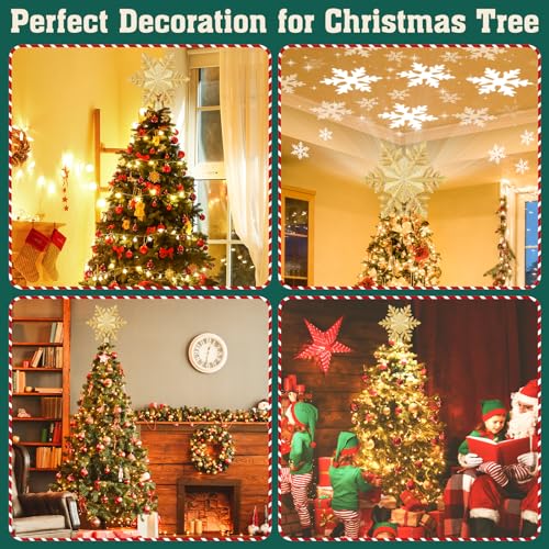 PliMook Lighted Snowflake Christmas Tree Topper with 6 Projection Slides, Rotating LED 3D Decor