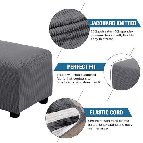Stretch Jacquard Rectangle Ottoman Slipcover (Fits 29"-34") - Grey