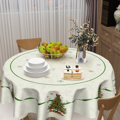 Kawani 60 Inch Round Christmas Tree Green Tablecloth for Holiday Dining