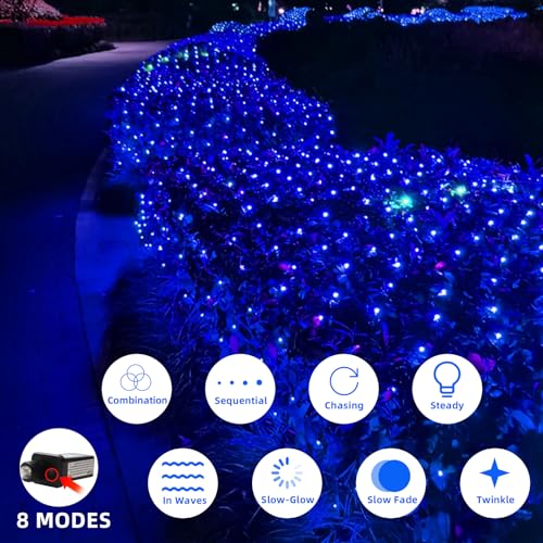 HeKation 9.8' x 6.6' Blue 200 LED Net Mesh String Lights, 8 Modes Waterproof