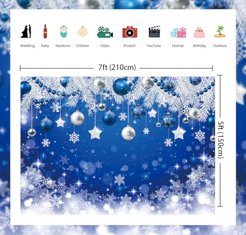 Blue Christmas Backdrop 82x59 Inch Snowflake Holiday Photo Background