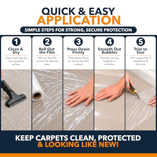 Self-Adhesive Carpet Protection Film - 24" x 200 ft Heavy Duty Roll