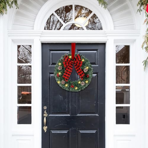14-Inch Pre-Lit Christmas Wreaths with LED Lights & Timer, 2-Pack