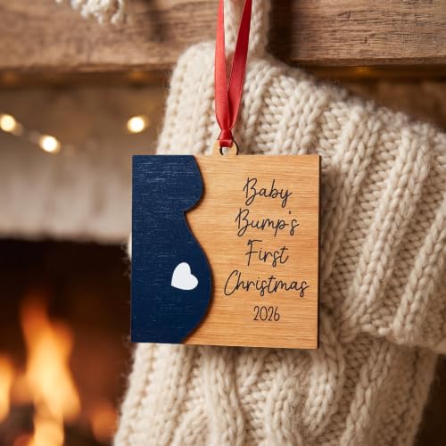 Baby Bump's First Christmas Wooden Ornament - Pregnancy Keepsake 2026