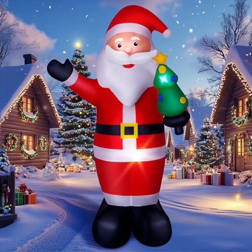 8FT Santa Claus Inflatable with LED Christmas Tree - Wothfav Outdoor Yard Decor