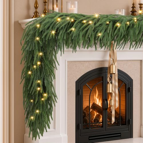 6FT Artificial Christmas Garland with Lights - Norfolk Pine, 2 Pack