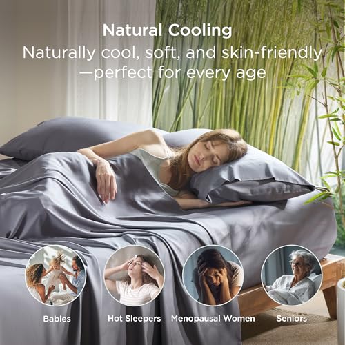 Bedsure Bamboo Pillow Cases Queen Size Set of 2 - Cooling & Silky Dark Grey