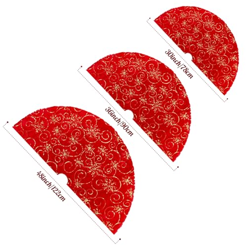 Red Christmas Tree Skirt with Gold Sequin Snowflakes Plush Faux Fur