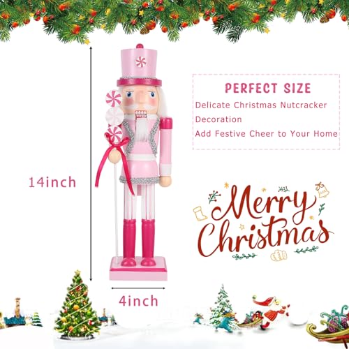 Pink Lollipop Wooden Nutcracker Figure - 14 Inch Traditional Christmas Decor