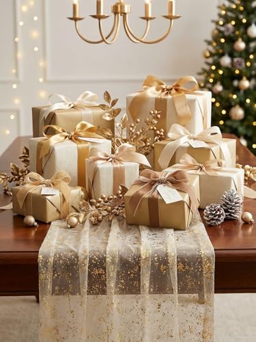 10 FT Gold Glitter Table Runner for Christmas Holiday & Special Events