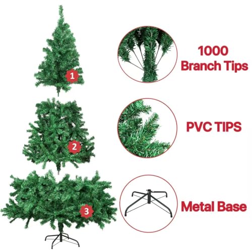 7ft Artificial Christmas Tree with 1000 PVC Tips & Foldable Metal Stand