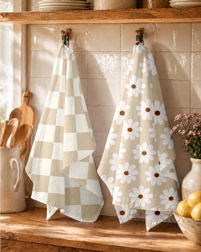 2 Pack Flour Sack Kitchen Towels - 16x26 Inch Cotton Floral Dish Towels