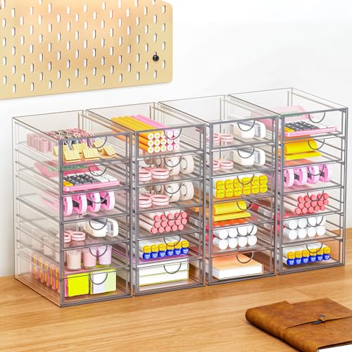 YFXCVSL 4 Pack Acrylic Makeup Organizer with 19 Drawers - Clear Storage Solution