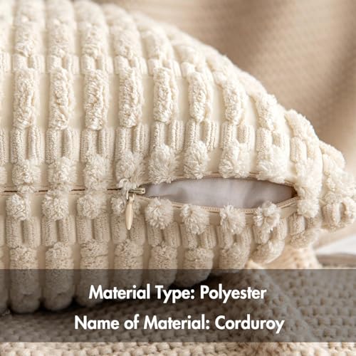 MIULEE Corduroy Throw Pillow Covers 18x18 Cream White Boho Striped 2 Pack