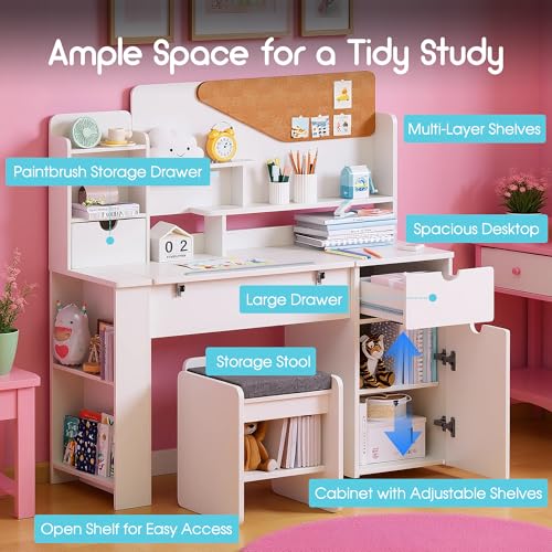 Kids Ergonomic Study Desk and Chair Set with Tiltable Desktop and Storage