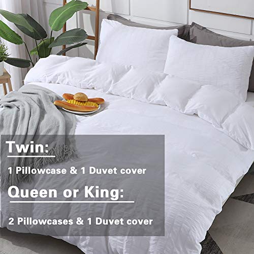 White Queen Seersucker Duvet Cover Set - Soft Washed Microfiber Bedding