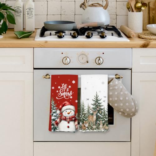 Madalo Vintage Christmas Tree Snowman Kitchen Towels Set of 2 - Winter-3