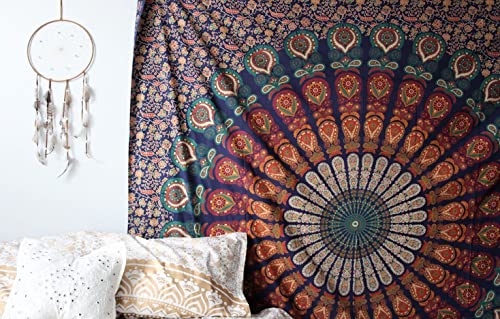 Blue & Orange Mandala Wall Tapestry - Bedroom Decor Poster (30x40 In)