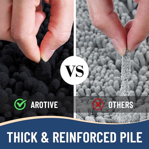 Arotive Black Bathroom Rug 24x16 - Soft Absorbent Chenille Shaggy Mat
