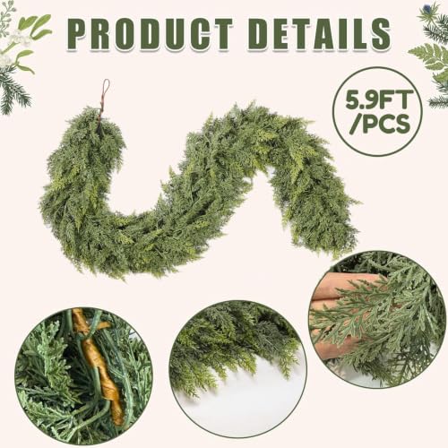 KIWDY 5FT Lit Cedar Garland with Lights - Realistic Faux Pine Deco for Mantle, Indoor/Outdoor