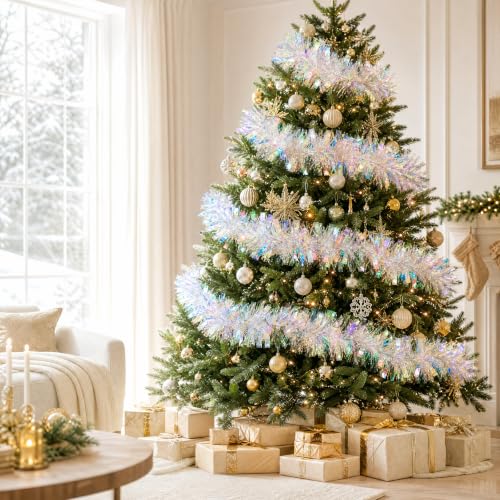 Aufee Iridescent Metallic Christmas Tinsel Garland 20ft for Indoor & Outdoor Decor