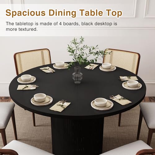 47-Inch Round Dining Table, Modern Farmhouse Wood Kitchen Table with Fluted Base